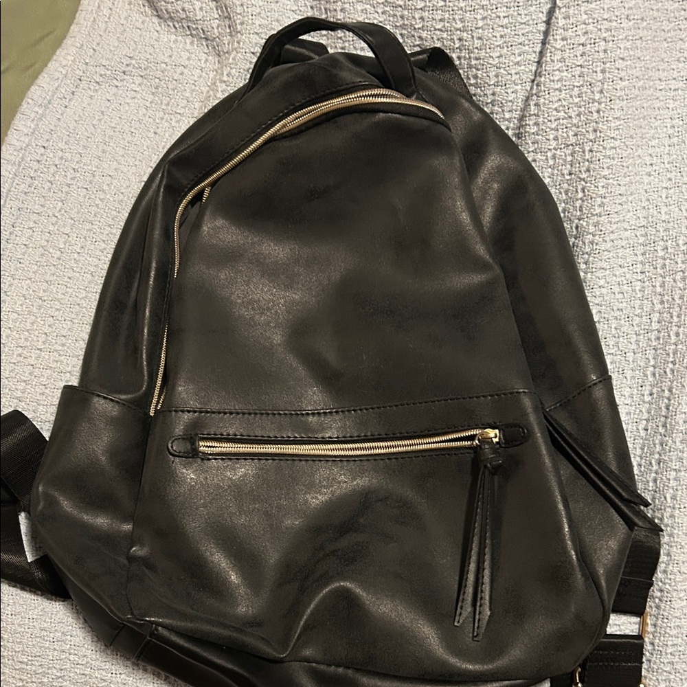 Sleek Black Leather Backpack